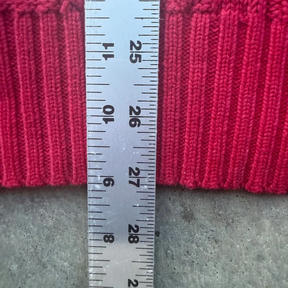 Vintage Red Cable Knit Crew Neck Sweater Diamond Pattern Large Pullover